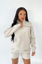 Studio Leisure essential bone embroidered premium 3/4 zip sweater